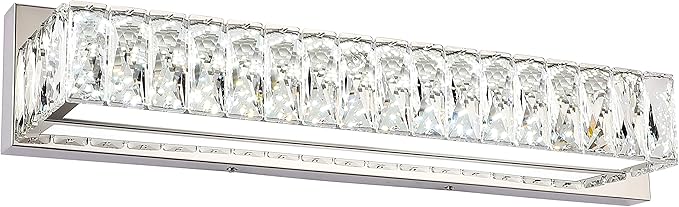 ZUZITO Crystal Bathroom Light Fixtures Over Mirror, 22.8in Modern LED Vanity Lights for Bath, Chrome Stainless Steel Bathroom Lighting, 6000K Bright White Light