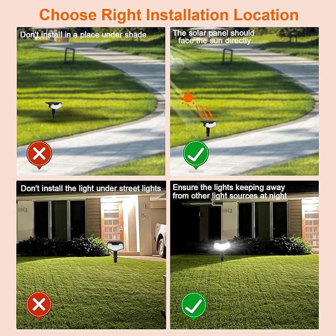 IP65 Waterproof Solar Spot Lights Outdoor - 3 Lighting Modes, 6000K 1000lm Bright Stake Lights 15Hrs Long Lasting Stay On for Yard Garden House Garage Pathway (4 Pack)