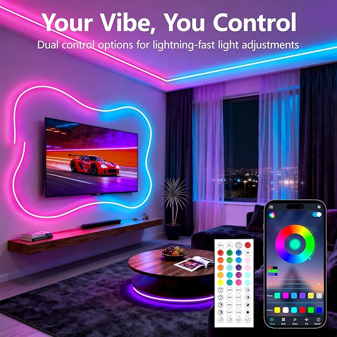 Neon Rope Light, 49.2Ft Flexible RGB Rope Lights, LED Rope Lights Control with App/Remote Multiple Modes,DIY Design, LED Lights for Bedroom Room Outdoors Decor