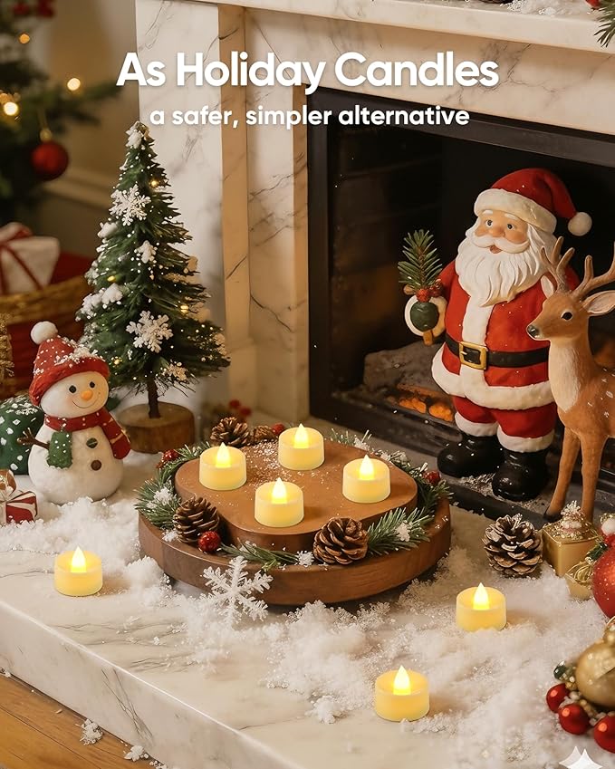 Amagic 100 Pcs Flickering Flameless Tea Lights Battery Operated, 200+ Hours Long Lasting Electric Candle for Wedding Table Centerpiece, Home Decor, Gift, Birthday, Halloween, Christmas, Ivory Base