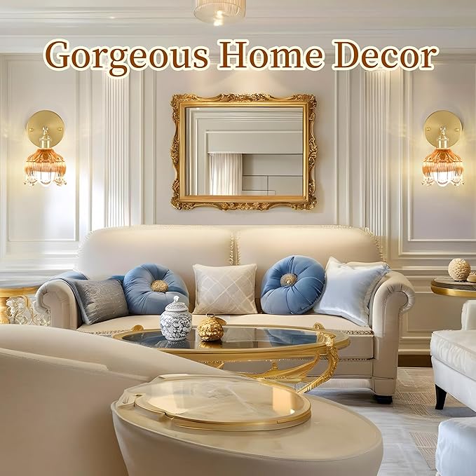Wireless Wall Sconce with Flower lampshade, Battery Operated Wall Lights,Wall lamp with 15 Colors for Bedroom Living Room Home Decor (Amber, 2 Light Battery Operated)