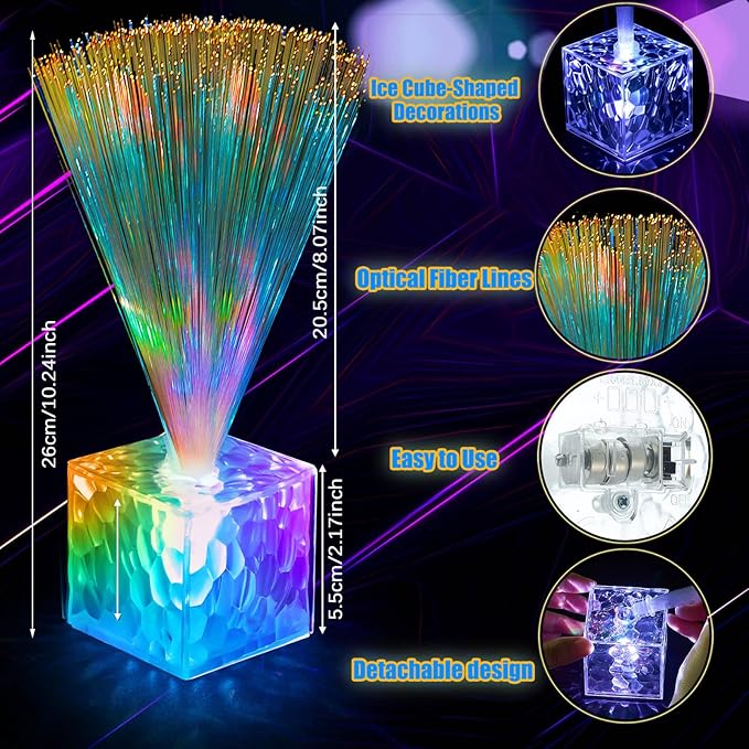 Amylove 8 Pcs Mini Fiber Optic Lamp Bulk LED Light Color Changing Table Centerpiece Glow in The Dark Party Favors Supplies for Wedding Graduation Birthday Disco Dance Decorations (9 Inch,Clear)
