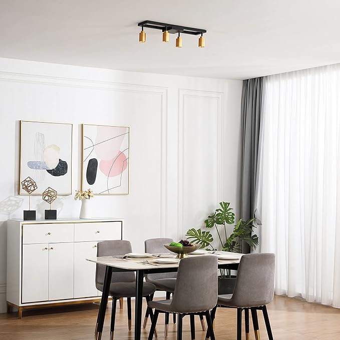 Shura - Square 4-Light Black and Brass Integrated LED Ceiling Light w/Rotatable Heads, Adjustable Flush Mount Ceiling Light, 3000K, 1820 Lumens