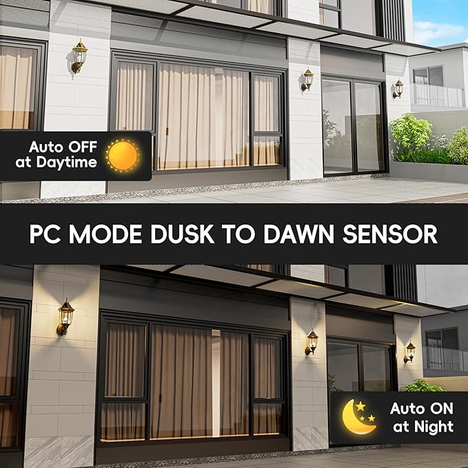 EMART Dusk to Dawn Outdoor Porch Light, Exterior Anti-Corrosion, Waterproof Aluminum & Glass Shades Wall Lamp Fixture, Modern Sconce Lantern for Yard, House, Garage - 2 Pack, Gold （Bulb Included）