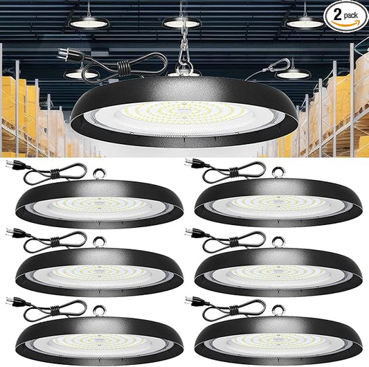 6Pack 300W UFO LED High Bay Light,33000lm 6000K Daylight 3000W Equivalent with 59inch US Plug Cable Garage Lights Commercial Warehouse Bay Light for Garage Factory Lowbay Area Lighting