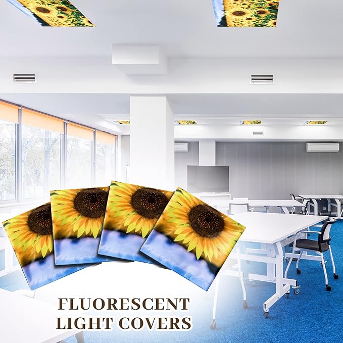 Patelai 8 Pack Fluorescent Light Covers for Classroom Ceiling 4 x 2 Feet Magnetic Light Covers Filter for Office School Drop Ceiling Supplies(Sunflower)
