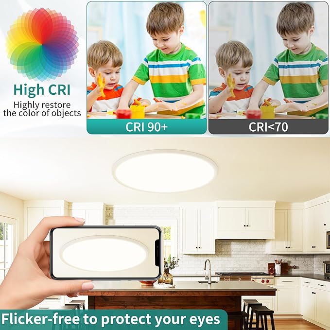 24 Inch LED Flush Mount Ceiling Light,56W Ultra-Thin Modern Round Light Fixture with Remote,Dimmable 3000K-6000K,White,5600LM,Memory & Night Light Mode for Bedroom, Kitchen,Living Room