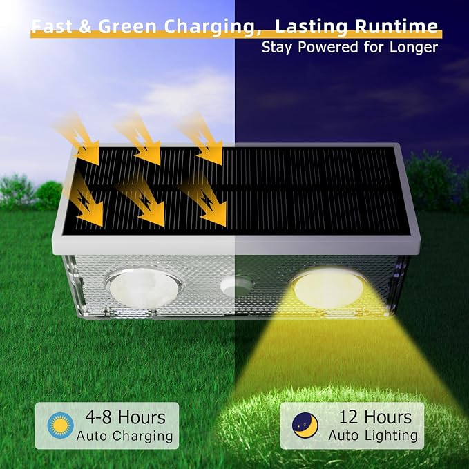 Solar Fence Lights Outdoor, 6 Pack Waterproof LED Warm & Cool White RGB Wall Mount Sconce Dusk to Dawn Up & Down Fence Light Solar Powered for Outside Garden Patio Backyard Garage(White)
