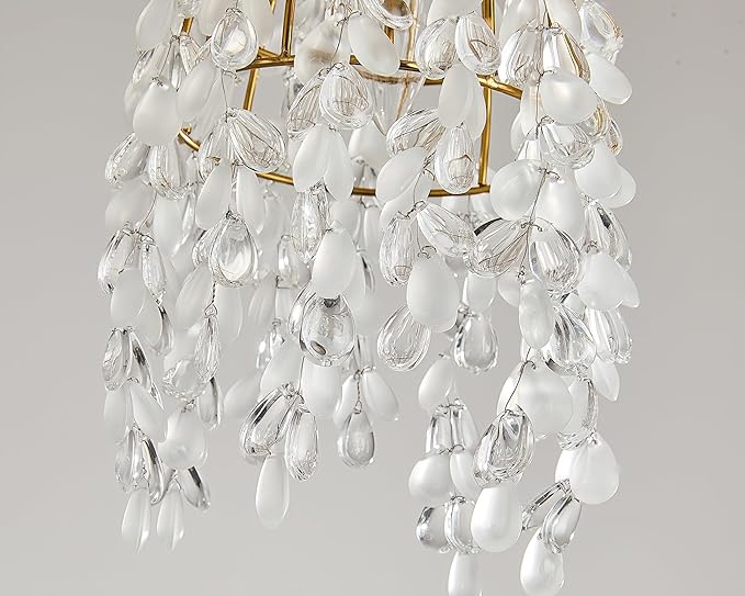 Surpars House Elegant Mini Chandelier Plug in Crystal Pendant Light,Golden (Plug in Style C)