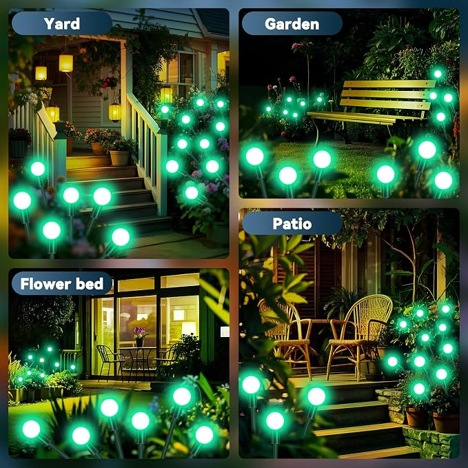 Slyuexu Solar Garden Lights Outdoor Waterproof, 2 Pack 16 LED Swaying Firefly Lights Outdoor Decor Light for Pathway Party Christmas Decoration, Unique Gifts for Women, Green