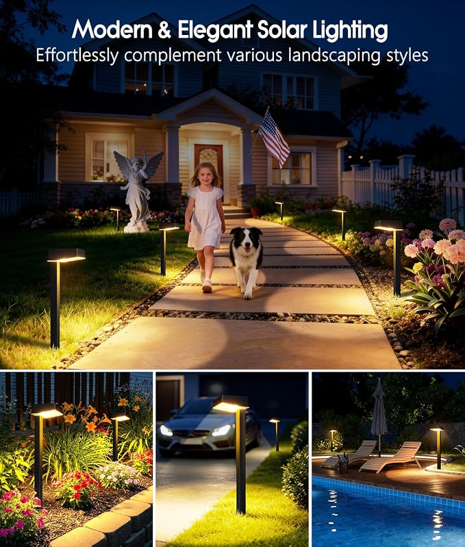 ELECLINK Solar Pathway Lights Outdoor, 4 Pack Garden Lights Solar Powered Path Lights with Larger LED Lens, 2 Light Modes Waterproof Outdoor Solar Light for Yard Driveway Walkway Landscape Patio Lawn