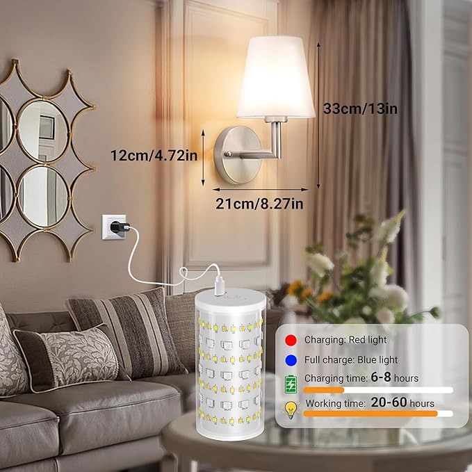 Nekhung Battery Operated Wall Sconces Set of 2, Wireless Wall Light with 10000mAh RGB Dimmable Magnetic Bulb, Rechargeable Wall Sconce with Remote Control for Bedroom Living Room