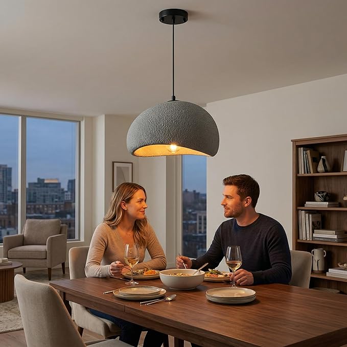 11.8 inch Wabi Sabi Pendant Light Modern Japanese Ceiling Fixture for Dining Room Kitchen Island Hallway, Gray E26 Base Hanging Lamp (30cm/11.8in)