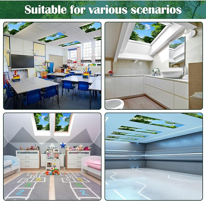 6 Pcs Fluorescent Light Covers for Ceiling Lights with 48 Magnets Decorative Magnetic Light Filters for Classroom Office Kitchen Decoration(Tree)