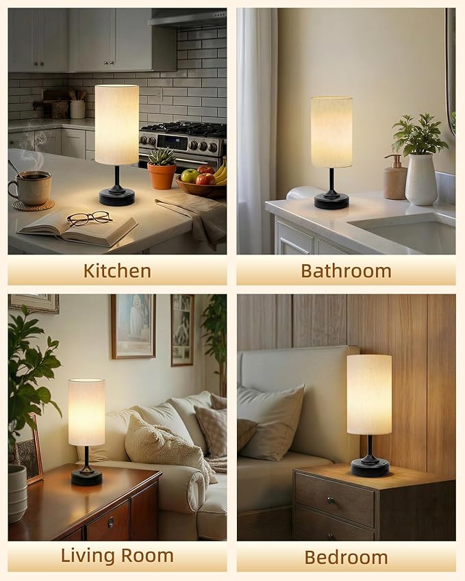 Wireless Lamp, 2-Pack, Ambient Light, Dimmable, 2700K, Timer, Touch Control, Portable, LED, Battery Operated, Rechargeable, Cordless, Desk Lamp, Kitchen Lamp, Fabric Shade, for Bedroom, Living Room