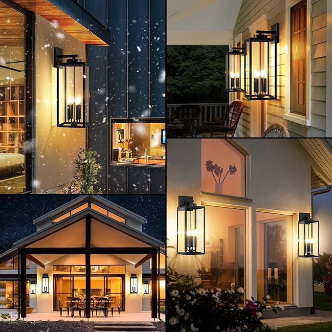 BesLowe 23.9" Extra Large Size Outdoor Wall Light Fixture, Exterior Lighting Fixture Porch Sconce Wall Mounted, Waterproof Outdoor Wall Lantern, Outside Light for House Patio Front Door Garage, Black