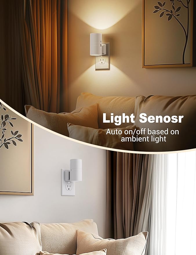 JandCase Night Lights Plug into Wall, Dimmable Night Light Plug in, Modern Night Light Dusk to Dawn Light Sensor, Warm White 3000K, 0-100LM Adjustable Brightness Nightlight for Hallway Bedroom, 4 Pack