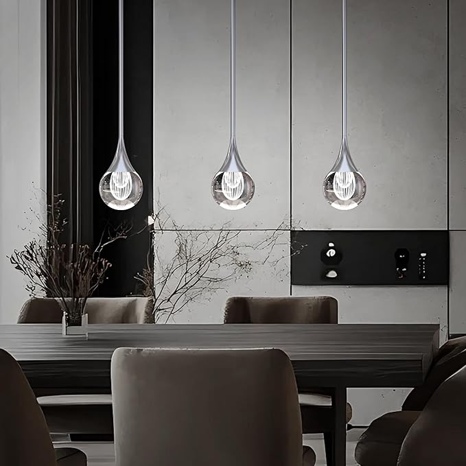 2-Pendant Lights Kitchen Island, Silver Crystal Globe Ceiling Hanging Light Fxitures, LED Light Fixtures Metal Rod Ceiling Glass Pendant Lighting for Kitchen Island Dining Room Bar