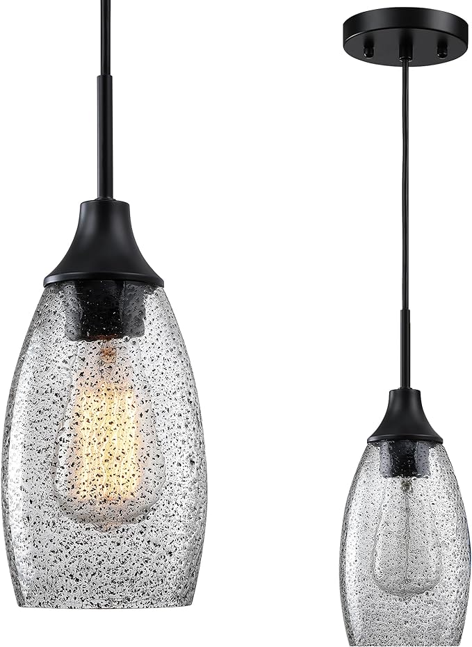 Viinew Black Seeded Glass Pendant Lamp Shade 4.72" Art Glass Chandeliers Cover Mini Oval Light Shade Replacement Shade Only Light Fixtures for Kitchen Island Pendant Light 1-Pack