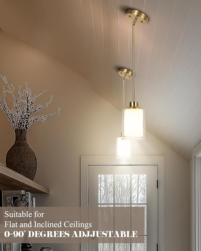 1-Light Mini Pendant Light Fixtures, 2-Pack Modern Hanging Ceiling Lighting, Adjustable Height, Gold Pendant Lamp with Dual Glass for Kitchen Island Bedroom