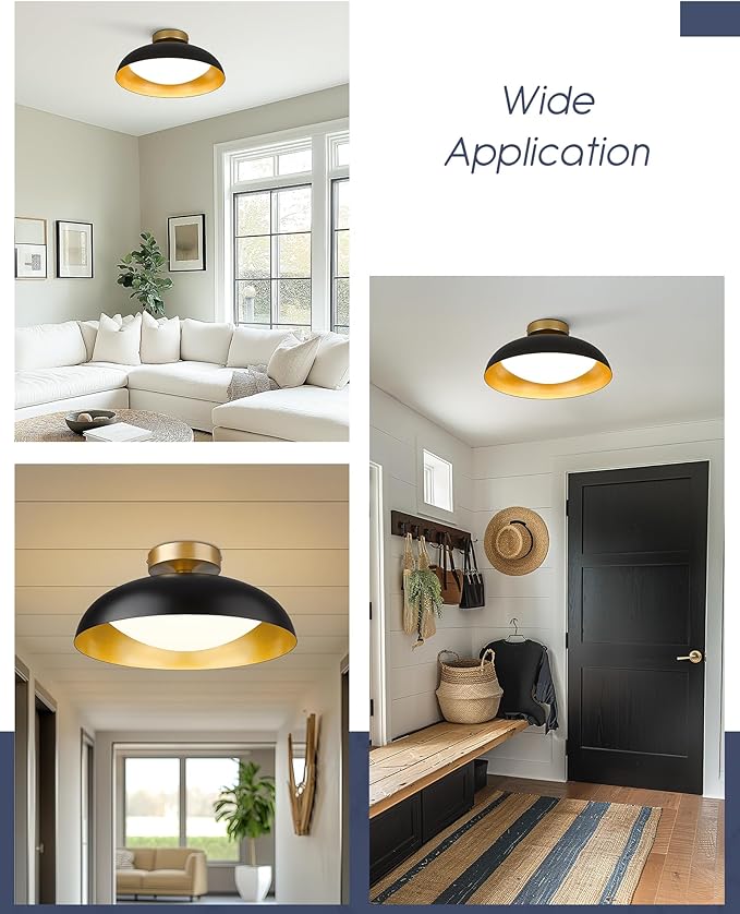 Kudos 16 Inch Flush Mount LED Ceiling Light, 2 Pack - Black & Gold, 24W 2400Lm, 5Cct Adjustable for Kitchen, Hallway, Bathroom