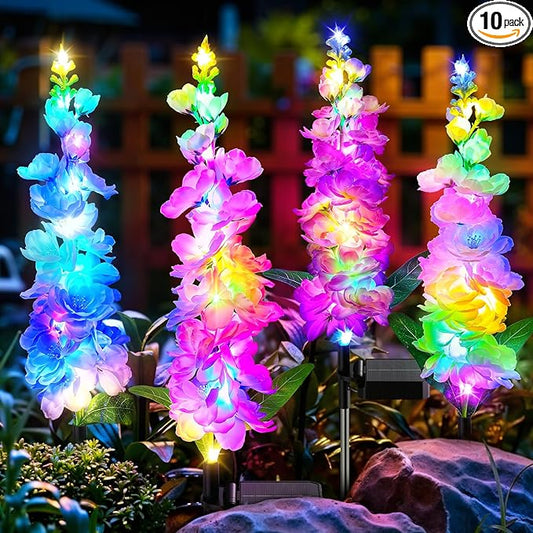 KOOPER Solar Lights Outdoor Garden Decor, 10 Pack Upgraded Delphinium Solar Garden Lights with 90 Colorful LEDs, Vivid Flowers Outdoor Waterproof for Landscape Patio Yard Decor