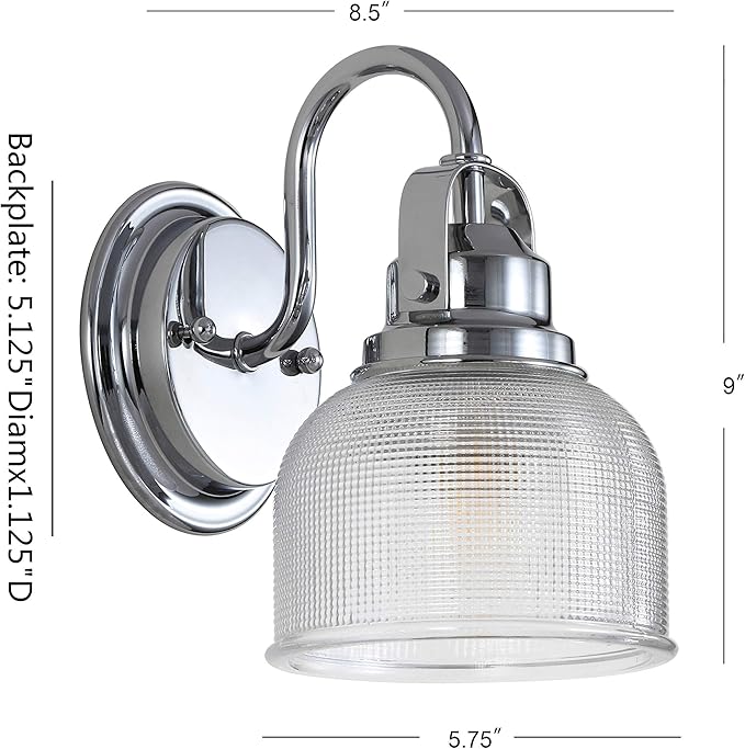 JONATHAN Y 5.75" Chrome Modern Bathroom Vanity Light, 1-Light LED Wall Sconce, Clear Glass Bell Shade for Mirror Hallway Kitchen, ETL Listed, LED Bulb Included JYL7407A