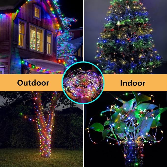 66Ft 200LED Christmas Fairy Lights Plug in, Waterproof String Lights Outdoor & Indoor 8 Modes with Timer, Bedroom Decor Twinkle Lights for Girl's Room Garden Party Christmas Decorations (Multicolor)