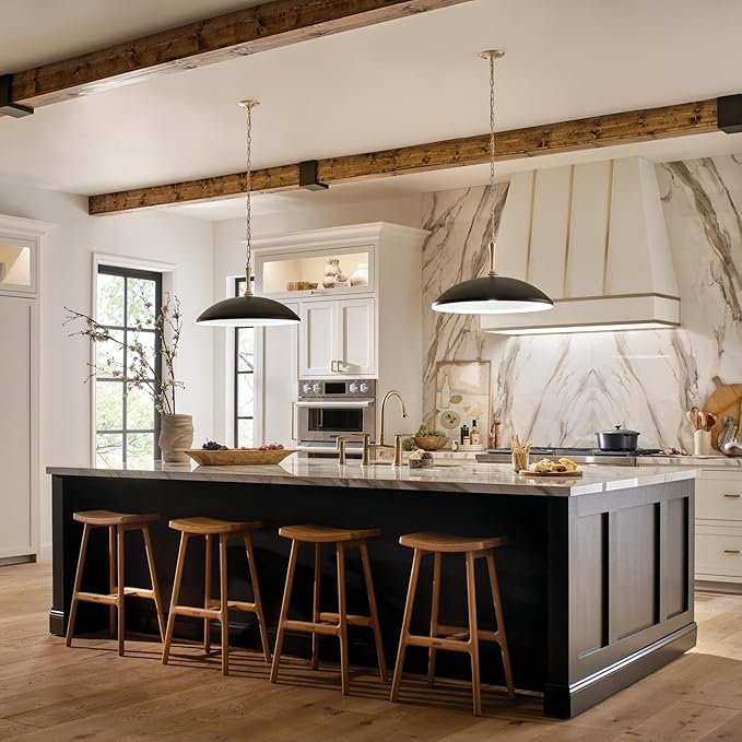 Kichler Delarosa 1-Light Pendant, Updated Traditional Light in Black and Champagne Bronze, Sloped Ceiling Compatible, for Your Kitchen, Dining Room or Hallway (12.75" x 20.25"), 52638BK