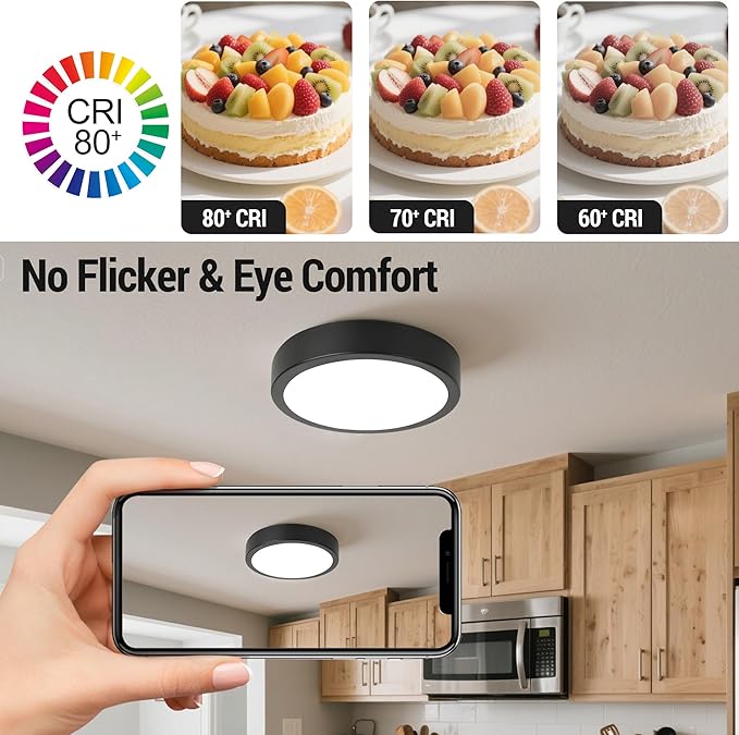 11" LED Flush Mount Ceiling Light, Black Modern Ceiling Light Fixture with 5CCT 2700K-5000K, Dimmable LED Light Fixtures Ceiling Mount for Kitchen Bathroom Bedroom Hallway