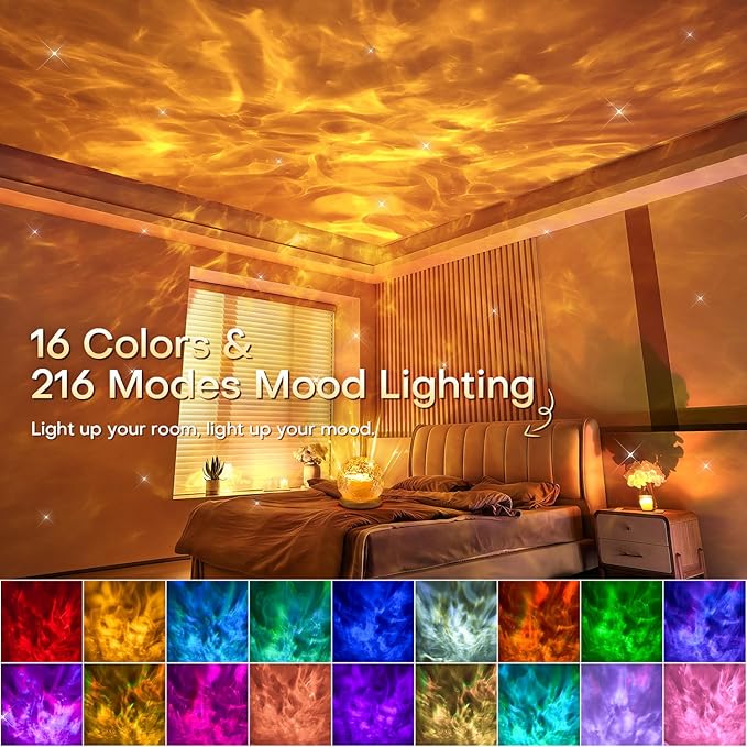Ambient Lighting, 216 Modes Mood Lighting, 3-in-1 Sunset Lamp & Ocean Lamp & Northern Lights Projector with Remote, Room Lights for Bedroom,Gifts for Teenage Girls,13 Year Old Girl Gifts