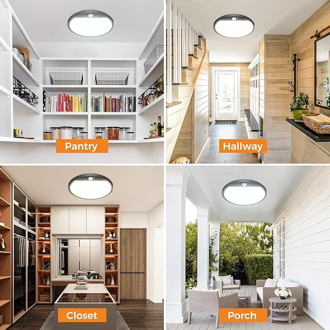 slochi 1Pack Motion Sensor Light Indoor Wired, 12 Inch 3000K/4000K/6500K Closet Lights Motion Sensored, 24W 2400LM Flush Mount Ceiling Light for Hallway Pantry Stairwell Porch, Black