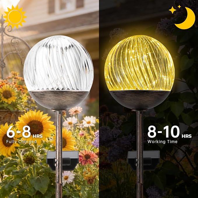 Solar Globe Stake Lights - Twinkle Effect Outdoor Acrylic Ball Garden Lights , Elegant Solar Light,Exquisite Garden Solar Balls light for Yard, Pathway, Patio, gifts for Mom (Bronze stake, 2 pack)