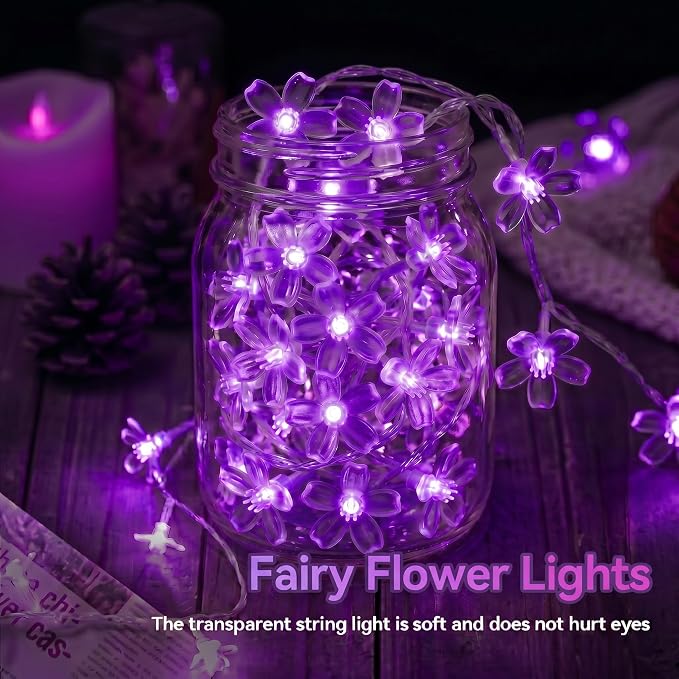 ITICdecor Flower String Lights 15FT 30LED Fairy Lights Battery Operated Indoor&Outdoor Twinkle Lighting Bedroom Decor for Party Wedding Xmas Tree(Purple)