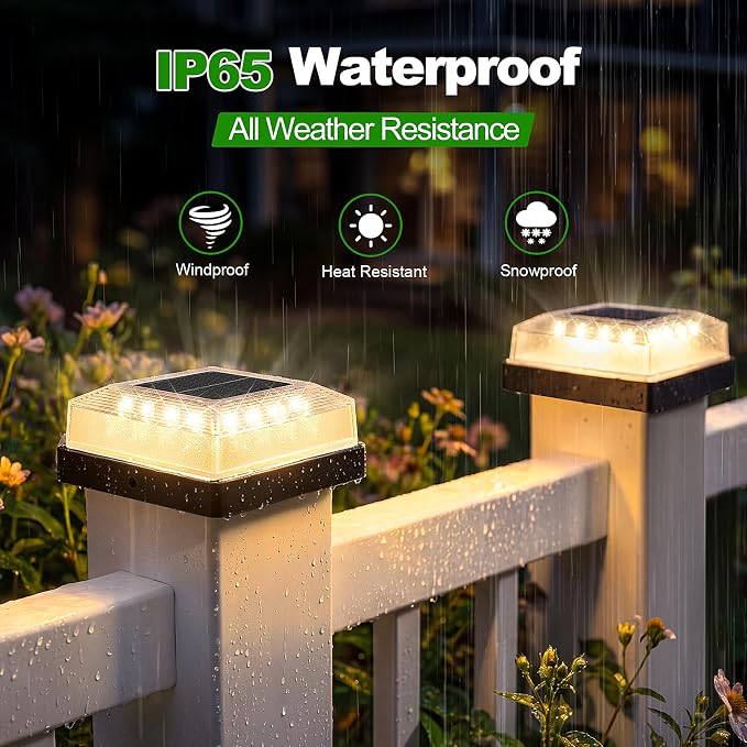 Brightever 3.5x3.5 4x4 Solar Post Cap Light Outdoor, 12-Pack Fence Post Solar Lights for Wooden/Vinyl Posts, 3 Lighting Modes, Solar Powered Waterproof Deck Post Lights for Garden Patio, Black