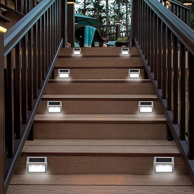 Lightess Outdoor Waterproof Solar Step Deck Lights Warm White 6 Pack | Solar Powered LED Stair Light, Waterproof Stainless Steel Shell, Outdoor Mount Fit Steps Patio Garden Yard Path Decoration