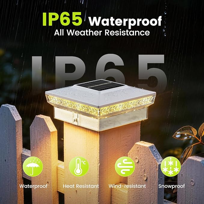 Solar Post Cap Lights 12 Packs for 4x4 Wooden/Vinyl Posts, IP65 Waterproof Fence Post Solar Lights with Warm/Cool/Neutral Lighting, Outdoor Post Lights for Garden, Patio, Porch- White