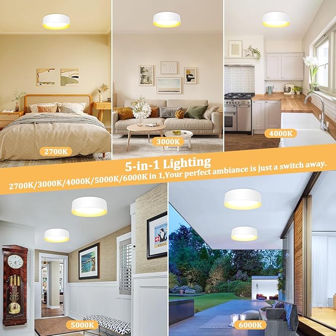 BrightHome Flush Mount Ceiling Light White, 13in 2600LM 25W, LED Ceiling Light Fixture 5CCT 2700K 3000K 4000K 5000K 6000K, Dimmable Ceiling Lamp for Bedroom Hallway, 2 Packs, White and Gold