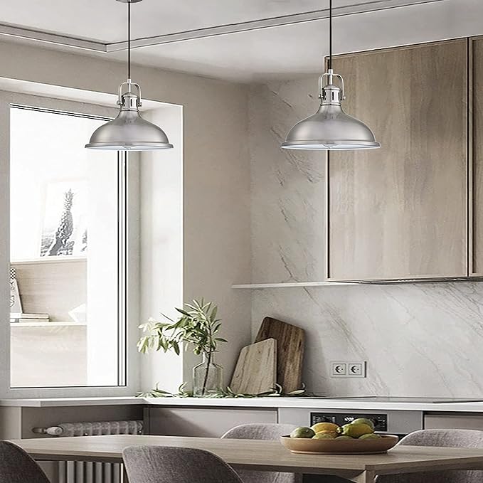 Doraimi Lighting 3-Pack 1 Light 12" Pendant Light Industrial Vintage Fixtures Metal Chandelier Lights with Brushed Nickel Finish,Ceiling Lamp for Kitchen Home Island Dining Room Bedroom Farmhouse