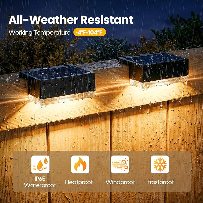 JOFIOS Solar Deck Lights 8 Pack, 3 Color Modes Soft Warm/Natural/Cool Glow, IP65 Waterproof Step Lights for Outdoor Ambiance, Solar Lights for Fence, Deck, Railing, Patio & Backyard Decor (Black)