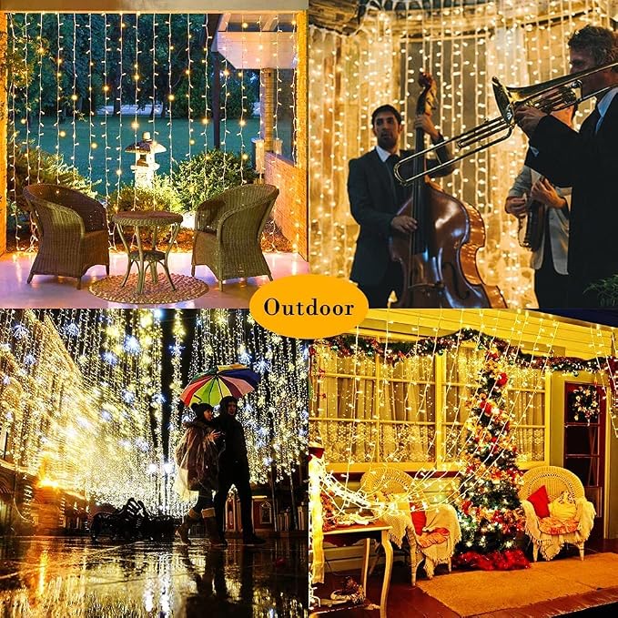 2 Pack Solar Curtain Lights Outdoor Garden Fairy String Lights 300 LED 8 Modes Remote Control Waterproof Solar Waterfall Lights for Gazebo Patio Party Festival Wedding Christmas Decorations(Warm)
