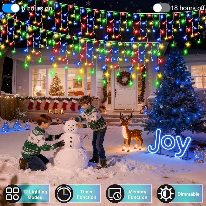 670 LED 66FT Christmas Lights with 148 Drops, 12 Modes Dimmable Multicolor Outdoor Hanging Lights with Timer Memory, Waterproof Curtain Lights for Home Bedroom Indoor Tree Window Roof Fence Wedding