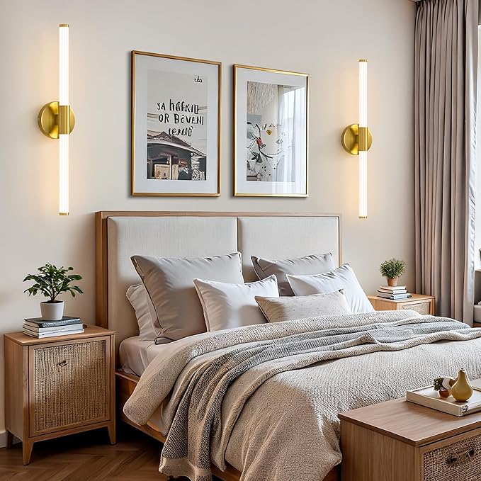LED Bathroom Light Fixtures, Gold Vanity Lights for Bathroom, 360° Full Lighting Dimmable LED 24 inch Vanity Light Bar Over Mirror, Hardwired Modern Wall Sconce Warm White for Bedroom Living Room