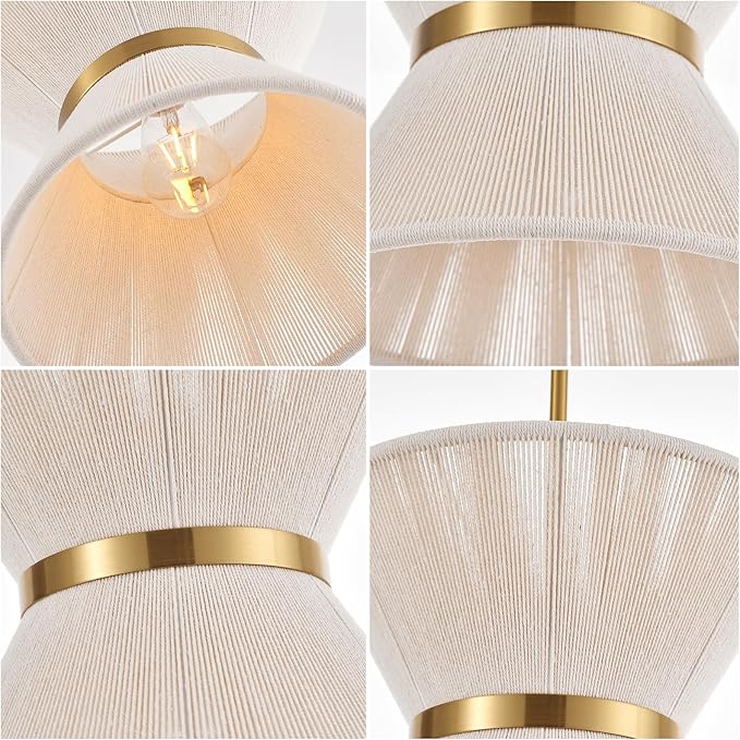 Hand Woven Boho Pendant Light Coastal Mini Modern Chandelier Adjustable Transitional Minimalist Pendant Lighting Fixtures for Kitchen Island Dining Room, White, Dia 12.2”, UL Listed