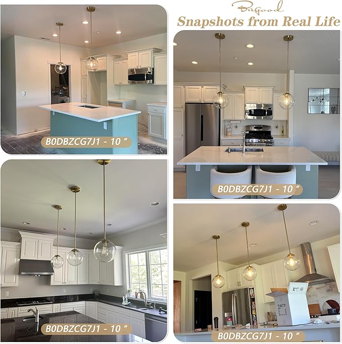 Bagood 8" Globe Pendant Light Gold Mid Century Modern Light Fixture Globe Pendant Lights Kitchen Island Milk Glass Pendant Light Brushed Brass Finished with Milk Glass Lampshade for Dining Room