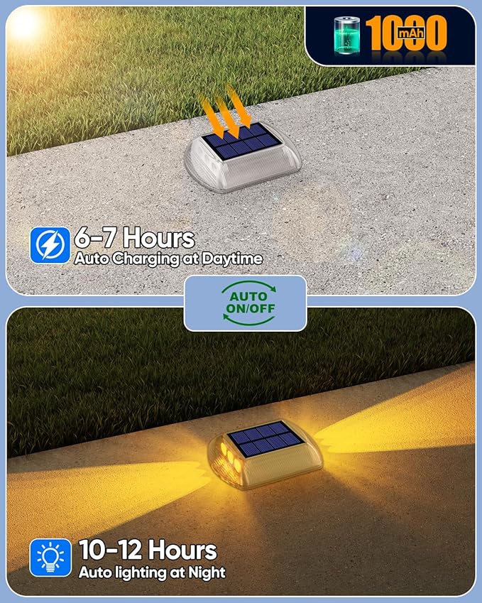 DetarZinLED Solar Deck Lights Outdoor, 12 Pack Warm Driveway Lights Solar Powered, IP68 Waterproof Stick on & Screw Dock Light for Pathway, Walkway, Sidewalk, Patio, Pool Deck, Garden, Step