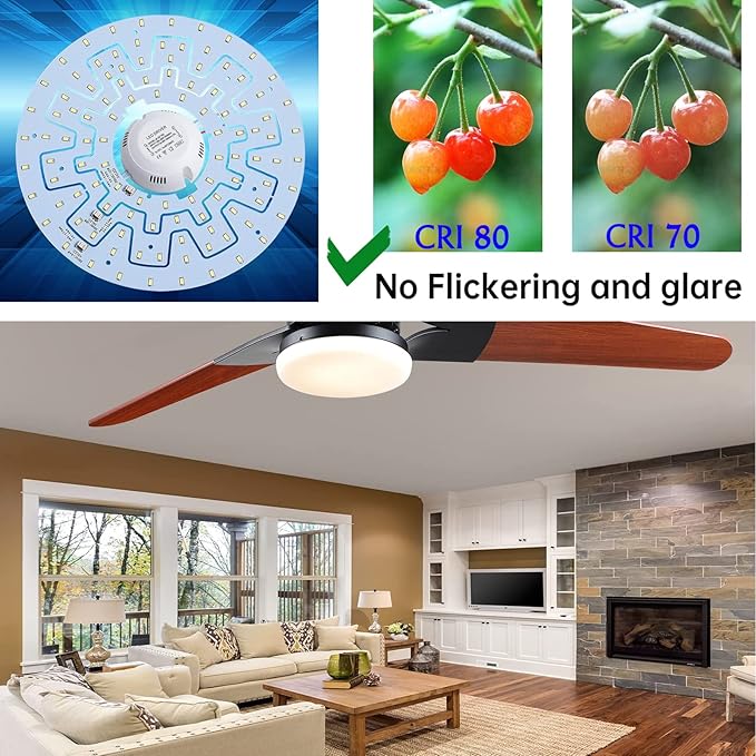 24W 3 Color Temperature LED Flush Mount Ceiling Fan Light Kit Replacement LED Light Board Panel,Retrofit LED Light Engine