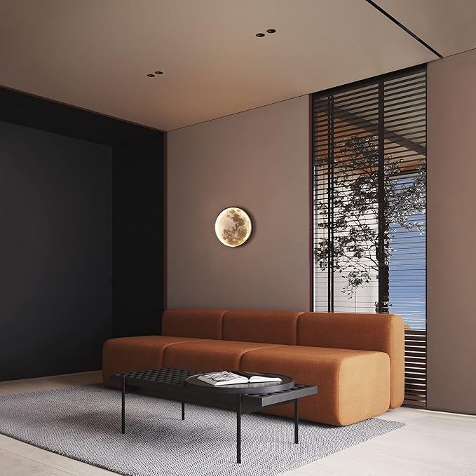 QIYIMEILUX Dimmable Moon Wall Sconce Plug in Modern LED Wall Light with Remote Control 9.5inch 15W Black Wall Lamp Indoor Wall Mounted Lighting Ceiling Light Fixture for Living Room Bedroom