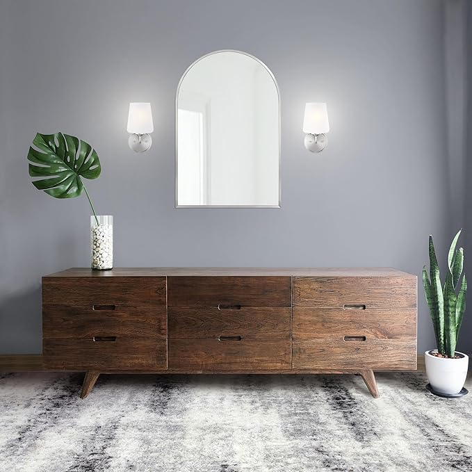 Design House 589283 Stasia Wall Light Sconce with Frosted Glass Tapered Shade for Bathroom Bedroom Entryway, Satin Nickel
