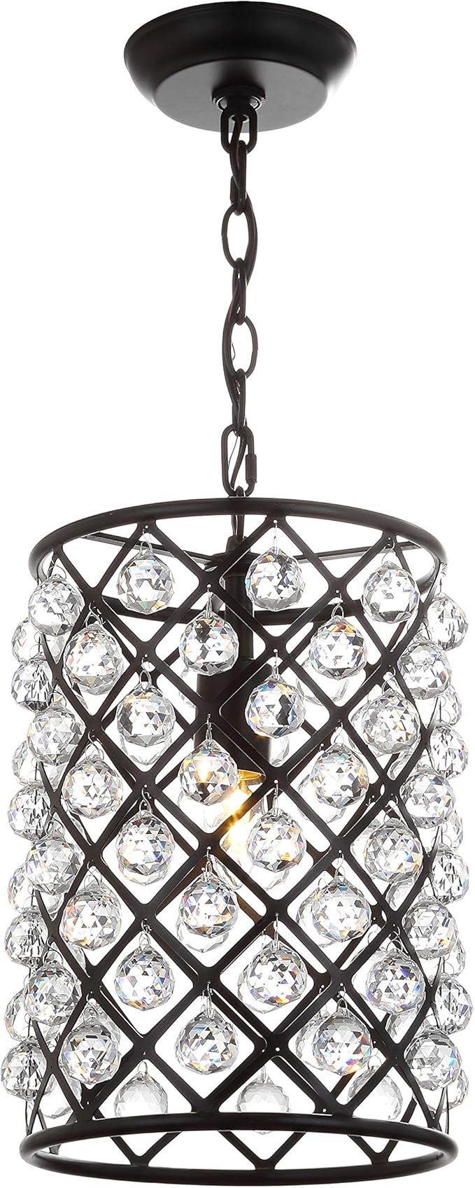 JONATHAN Y 10" Oil Rubbed Bronze Crystal LED Pendant Light, Adjustable Metal Chandelier for Kitchen Island, Entryway, Foyer, Clear Hand-Polished Crystal Shade, LED Bulb JYL9025A